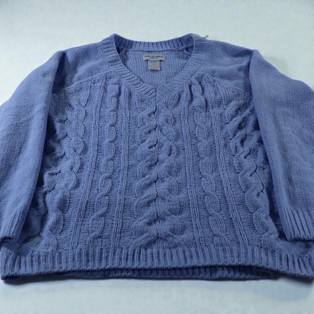 Arizona Jean Co Blue Cable Knit V-Neck Sweater Women’s Small